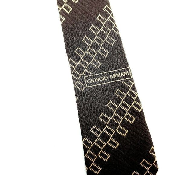 Giorgio Armani Cravatte Silk Tie Print Brown Short - Picture 5 of 7